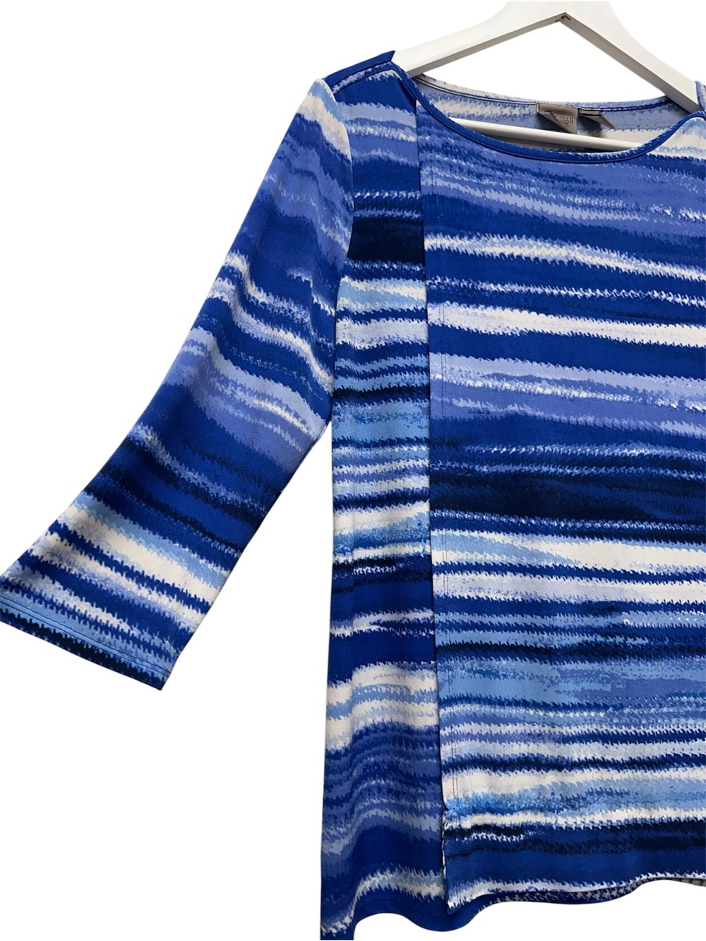Chico’s Easywear Women’s Top Artisan Size 0 Blue Stripe Nautical Costal Grandma - Picture 3 of 8